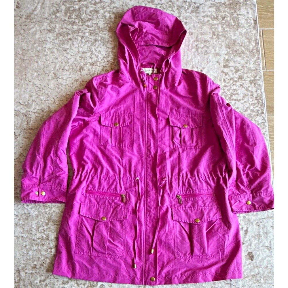 Jones New York Sport Women's Pink Hooded Canvas Anorak Mid-Length Jacket XL